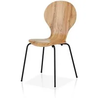 KHG Stapelstuhl Esszimmerstuhl Eiche-Optik, bis 110 kg belastbar, Modern, Stapelbar, Einteilige Sitzschale, Metallgestell pulverbeschichtet schwarz