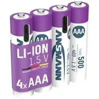 Li-Ion Akku Micro AAA Typ 500 (min. 400 mAh), 4er-Pack weiß/violett, 4x AAA (Micro), USB-C Ladeport