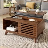 Merax Couchtisch höhenverstellbar Sofatisch Retro Beistelltisch (1-St), Wohnzimmertisch mit Jalousietür & Stauraum, 90x55x57,5cm