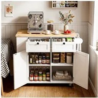 oyajia Küchenwagen Kücheninsel mit erweiterbare Arbeitsplatte, Sideboard freistehend, (Servierwagen mit Rollen, verstellbare Ablagen, 101x 44/ 74 x 87 cm), mit Schubladen & Gewürzregal