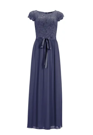 SWING - Abendkleid aus Chiffon mit paillettenbesetztem Spitzenoberteil navy