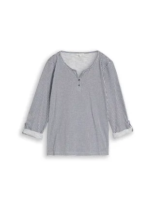 Tom Tailor - Henley T-Shirt mit Muster small blue brown dot print - Gr. - M