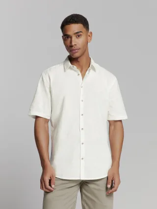 No Excess - Shirt Short Sleeve Solid With Linen white - Gr. - XXL