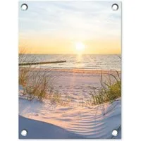 OnlyWow Poster für Garten Strand - Sonne - Düne - Gras - Sand - Horizont, Gartenposter, Outdoor Bilder, Gartendeko für draußen, 30x40 cm