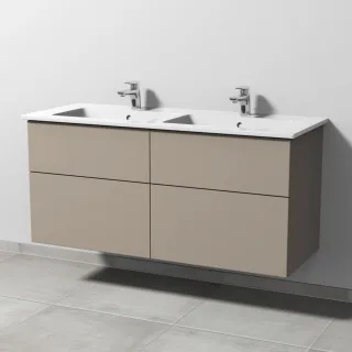 Sanipa 3way Keramik-Set Venticello Keramik-Doppelwaschtisch und Unterbau mit 4 Auszügen, Sandgrau-Ma SF32867