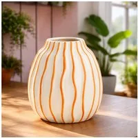 matches21 HOME & HOBBY Dekovase Keramik-Vase Orange-Weiß gestreift Dopamine Deko, in 18 cm (1 St), Moderne bunte Dekovase für Wohnzimmer