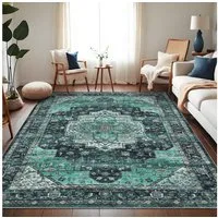 GarveeMore Teppich Flachflor-Teppich aus Perlvelours, waschbar & faltbar, 1200 g/m², rechteckig, Höhe: 6,5 mm, Florgewicht 350 g/m², Hellgrün/Dunkelgrün, 120x170–240x340 cm