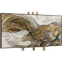 YS-Art Gemälde Unendlichkeit, Abstrakte Bilder, Leinwandbild Abstrakt 3D Effekt in Gold mit Rahmen
