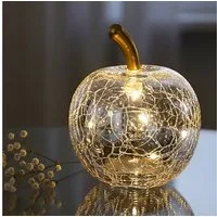 Spetebo LED Dekoobjekt, Ein-/Ausschalter, Timer, LED fest verbaut, warm weiß, Deko Frucht aus Crackle Glas beleuchtet Batterie betrieben
