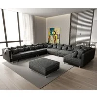 DELIFE Wohnlandschaft Clovis, XXL Schwarz mit Hocker Ottomane Links Wohnlandschaft Modulsofa