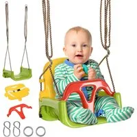 Outsunny Einzelschaukel mit Rückenlehne, Anschnallgurt, (3 in 1 Kinderschaukel, 5-tlg., Babyschaukel), für Kinder von 9-36 Monaten, für Outdoor & Indoor, Grün