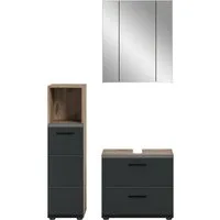 welltime Badmöbel-Set FLORENZ, 3-teilige Badkombination, hochwertige MDF-Front, (Set, 3-St., best. aus: Midischrank hoch, Waschbeckenunterschrank, Spiegelschrank), Bad-Kombination, Bad-Möbel, Badezimmer, Kombination, Kombi