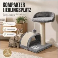 MIBODE Kratzbaum-Liegemulde Kleiner Kratzbaum 46cm mit Höhle, Spielball & Sisalseil, Mit Höhle, Kratzsäule, Spielball, Sisalbrücke & Plattform