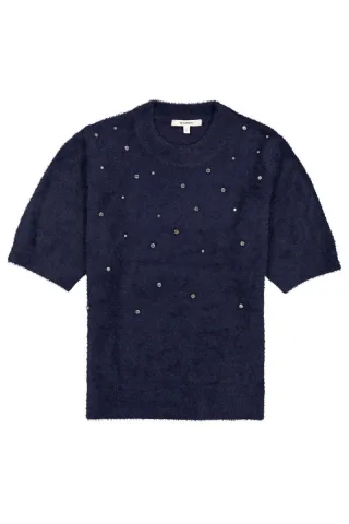 Garcia - Pullover mit Schmucksteinen blau - Gr. - XS