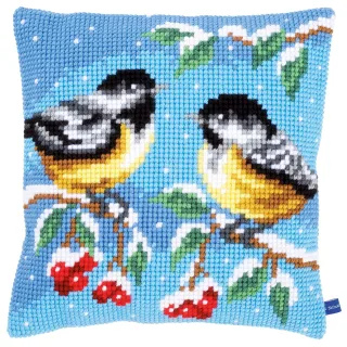 Kreuzstichkissen "2 Blaumeisen Winter"