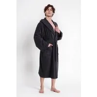 Bruno Banani Herrenbademantel Clement, ideal für Sauna & Spa, Hotelbademantel, Morgenmantel, Langform, Walkfrottier, Kapuze, Gürtel, 100% Baumwolle, einfarbig, glänzende Streifen-Bordüre, Taschen, S-4XL