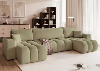 Wohnlandschaft Sofa mit Schlaffunktion ANABEL in Stoff Centaur Mintgrün