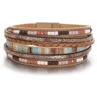 The Beauty House Lederarmband Boho mehrreihig Wrap Ledermanschettenarmban Magnetschnalle, Leder Armband für Frauen Schmuck Geschenk Für Mutter und Freunde