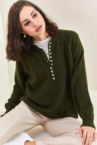 Knopfkragen Relaxed Fit Strickpullover