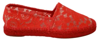 Dolce & Gabbana Rote Spitze Baumwoll-Espadrilles Ballerinas
