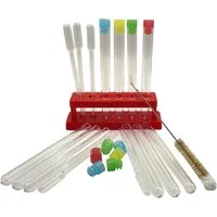 myExperimentSet Experimentierkasten Labor Basis Set mit Reagenzglasgestell aus Kunststoff, (1-tlg., Reagenzgläser/Stopfen/Reagenzglasgestell Kunststoff/Bürste/Pipetten)