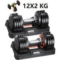 kehot Hantel-Set Verstellbare Kurzhantel 12 kg mit 5 Gewichtsstufen & Basisständer, (2–12 kg einstellbar für Heimtraining, Muskelaufbau & Fitnessstudio, mit Rutschfestem Griff,Sicherem Verriegelungssystem, Platzsparendes), Ergonomischer Griff für sic