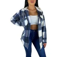 Worldclassca Flanellhemd Worldclassca DAMEN HEMDJACKE KARIERT MIT KAPUZE HOLZFÄLLERHEMD (1-tlg) OVERSIZED HOODIE KAROHEMD BLOGGER XS-XL