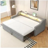 Flieks Daybett, Ausziehbares Polsterbett Schlafsofa 90/180x190cm mit USB-Laden