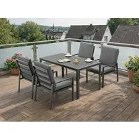 MeXo Gartenlounge-Set Gartenmöbel Set aus Aluminium mit Esstisch, (wetterfest, hoher Sitzkomfort, 5-tlg., bis 140 kg belastbar), mit pflegeleichte Polywood-Tischplatte, geeignet für 4 Personen