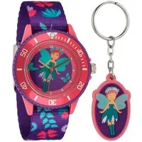 Quarzuhr Kinderarmbanduhr mit Textilarmband und Schlüsselanhänger, Mit Schlüsselanhänger