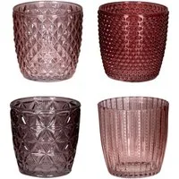 Levandeo® Teelichthalter, 4er Set Windlicht H7,5cm Glas Rosa Rot Teelichthalter Tischdeko