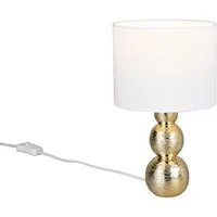 Reality Leuchten LED Nachttischlampe aus Keramik mit Stoffschirm Weiß H: 29cm, Dimmfunktion, LED wechselbar, warmweiß, Tischlampe Design-klassiker Lampenschirm Stoff & Lampenfuß Gold