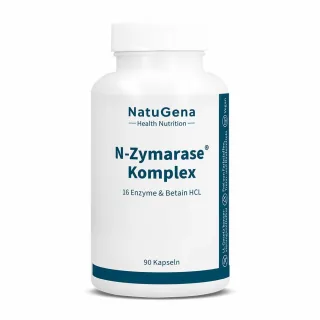 NatuGena N-Zymarase Komplex | 90 Kapseln | 16 verschiedene Enzyme, Betain, Bromelain & Papain | vegan