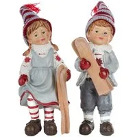 Wohnando Dekofigur Winterkinder mit Ski 2er-Set: Bezaubernde Weihnachtsdekoration