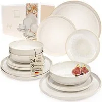 SÄNGER Geschirr-Set Korfu Geschirrset (12, 16, 24, 36 Teile) (24-tlg), 4 Personen, Steingut, Creme Beige, Handmade, Premium Collection