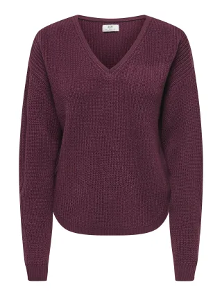 JDY - JDYEVIE L/S V-NECK PULLOVER KNT Windsor Wine - Gr. - L