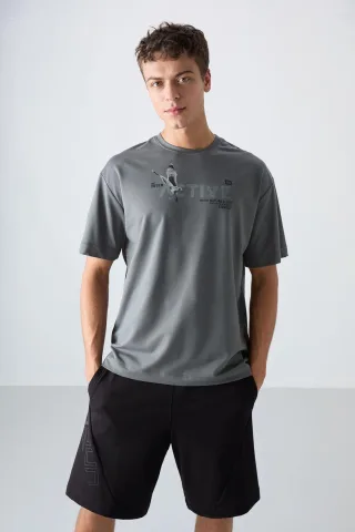 Übergröße Bedrucktes Rundhals-T-Shirt