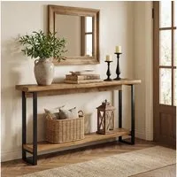 Tribesigns Konsolentisch Massivholz, 2-stufig 160cm Langer Flurtisch Schmaler mit Metallgestell