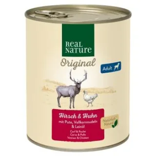 REAL NATURE Nassfutter Hund Adult Hirsch und Huhn 12x800 g