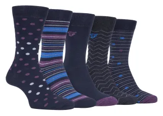 Farah - 5er-Pack Herren dünne atmungsaktive klassische Polka Dot gemusterte weiche Top Baumwolle Kleid Socken - FCS273NVYPUR (Polka Dot)