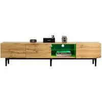 Merax Lowboard mit LED-Beleuchtung inkl. Fernbedienung, Wildeiche TV-Schrank, Fernsehtisch mit Glasablage,TV-Board,TV- Ständer,B:175cm