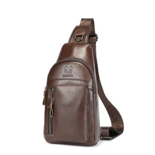 BULLCAPTAIN 8-Inch Men's Chest Bag Top-grain Cowhide Leather Vintage Multi-Pocket Shoulder Messenger Bag for Outdoor Dai