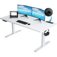 COMHOMA Schreibtisch Höhenverstellbarer Schreibtisch 140x60 cm mit USB-Buchse und Haken (1 Tisch), Verstellbarer Computertisch, Stehpult Stehschreibtisch