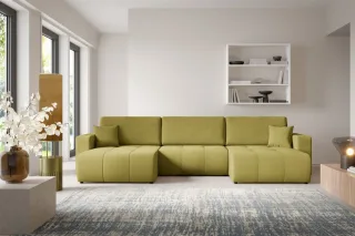 Wohnlandschaft Sofa mit Schlaffunktion AUGUSTO in Stoff Wind Moosgrün