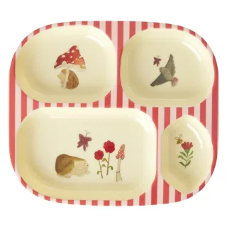 Rice Kinderteller mit 4er Einteilung Happy Forest / Pink