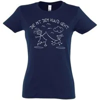 Youth Designz T-Shirt Die Mit Dem Hund Geht Damen T-Shirt lustiger Print Frauen Geschenk mit trendigem Frontprint