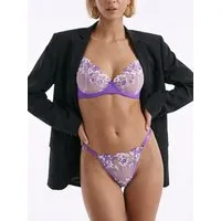 Elegant Love Set: Bügel-BH Blumenbesticktes BH-Set, elegantes Dessous Set (Set, 2-tlg., mit Tanga) Lingerie Set, Sexy Damenunterwäsche Set mit BH und String, Reizwäsche