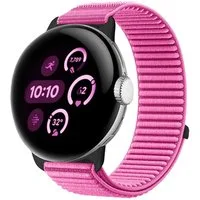 Wigento Smartwatch-Armband Für Google Pixel Watch 4 / 3 / 2 / 1 41mm Nylon Armband Klett Pink, Klettverschluss, Metallanschluss