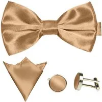GASSANI Fliege Hochzeitsfliege, Herren-Schleife Kavalierstuch, Hochzeit Bräutigam (Set, 3-St., Manschettenknöpfe, mit Einstecktuch, Fliegenset) Uni, Seide-Touch-Finish, Vor-Gebunden Verstellbar