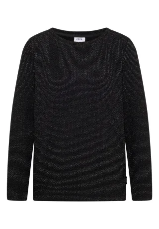 CECIL - Glitzer Strukturshirt schwarz - Gr. - S